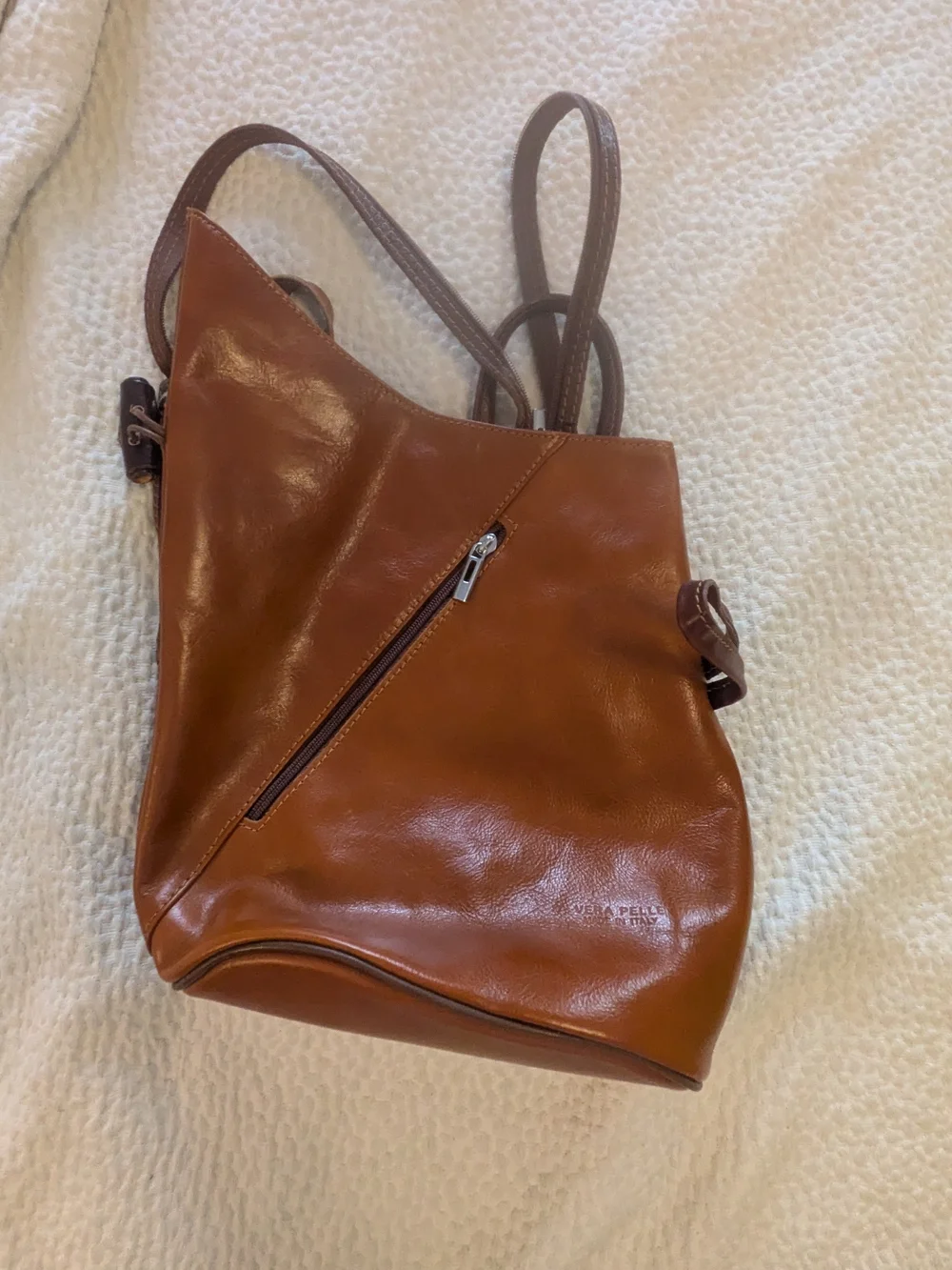 Brown Leather Flap Backpack Bag